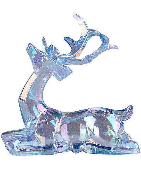 Christmas Warehouse - ORNM2501 12cm Iridescent Blue Glass Style Sitting Reindeer Figurine Iridescent Blue
