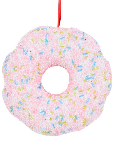 Christmas Warehouse - DECRH982 Whimsical Pink Frosted Doughnut Sweet Whimsical Essential Ornament | 16cm Pink with Arctic Blue & Lime Green