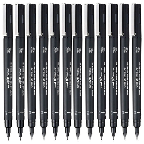 Uni-Ball 200 Pin Fineliner Pen Thin Black (0.5mm) [Box 12]