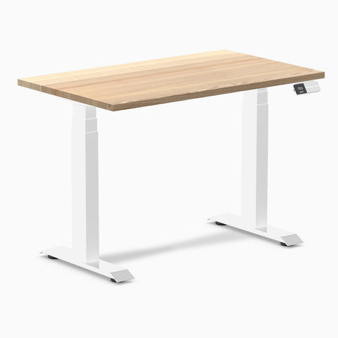 Desky Dual Mini Hardwood Sit Stand Desk 100cm White Ash Desktop and White Frame