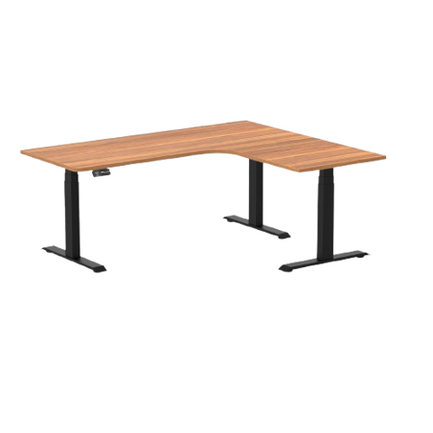 Desky L-Shape Melamine Sit Stand Desk 180cm - Left Return Prime Oak Top and Matte Black Leg