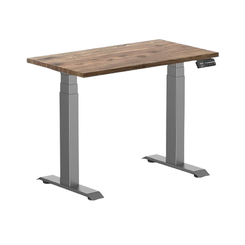Desky Dual Mini Hardwood Sit Stand Desk 90cm Natural Walnut Desktop and Space Grey Frame