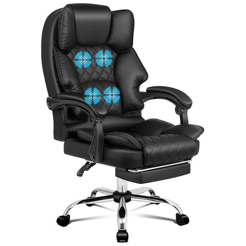 ALFORDSON Massage Office Chair Executive Recliner Computer Seat Leather (Black)