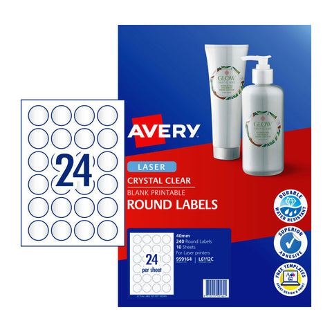 Avery Clear Round Labels 40mm (240-Pack)