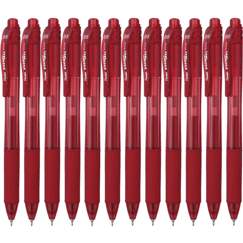 Pentel BLN105 Box 12 Energel-X Retractable Gel Ink Pen Fine 0.5mm (Red)