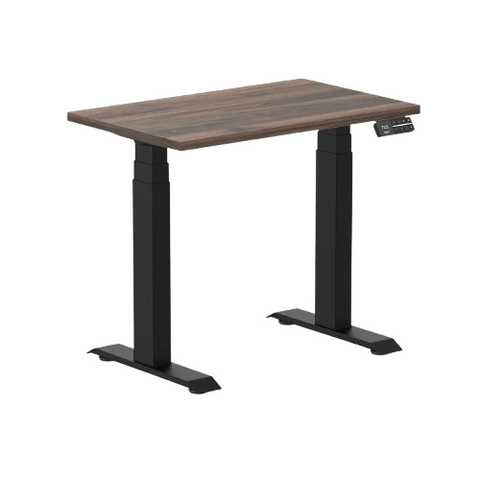 Desky Dual Mini Sit Stand Desk 800x500 Jarrah Legno Desktop and Matte Black Frame