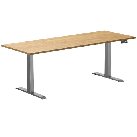 Desky Dual Rubberwood Sit Stand Desk 200cm Light Oak Desktop and Space Grey Frame