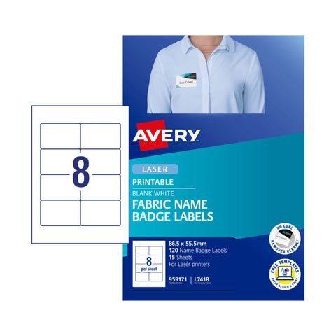 Avery Fabric Name Badge Labels for Laser Printers, 86.5 x 55.5 mm [120-Pieces]