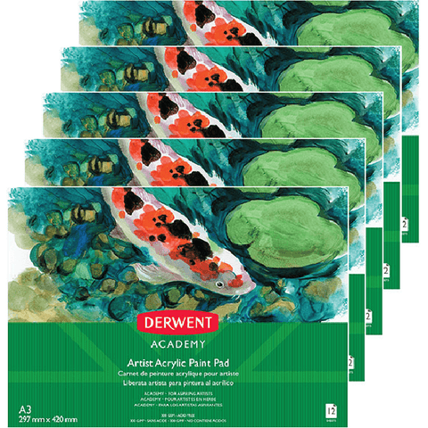 Derwent 12 Sheets Academy Artist Acryclic Paint Pad Landscape (A3) [5 Pack]