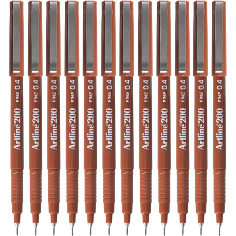 Artline Box 12 200 Fineliner Felt Tip Pen 0.4mm (Brown)