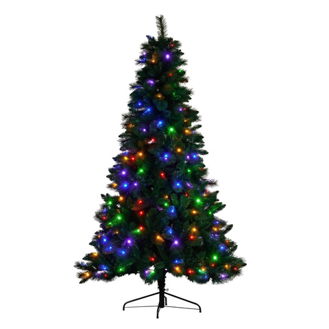 Christabelle 1.8m 6ft Pre-Lit Green Artificial Christmas Tree Dorset Pine 160 Multi-Function LEDs & Metal Stand