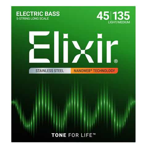 Elixir #14782 Bass Guitar 5 String Nano Coat Stainless Steel 45-135 Light/Medium