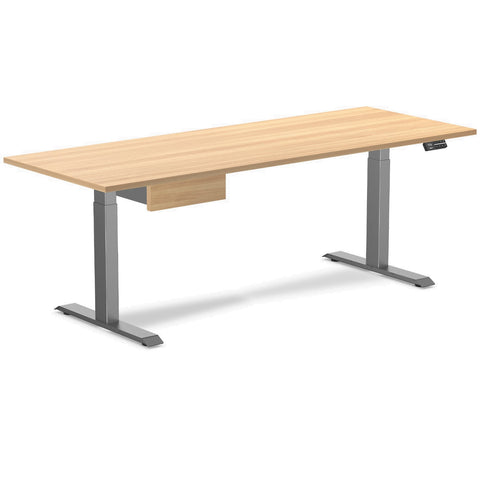 Desky Dual Melamine Standing Desk With Drawer 200cm Sublime Teak Desktop and Space Grey Frame