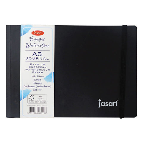Jasart Voyager A5 Watercolour Journal with Band Writing Stationery 200GSM Black