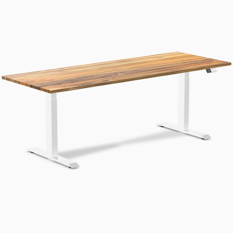 Desky Dual Hardwood Sit Stand Desk 200cm Teak Desktop and White Frame