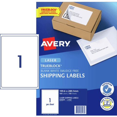 Avery 959009 L7167 Trueblock Shipping Labels Laser 1/Page (White) [Pack 100]