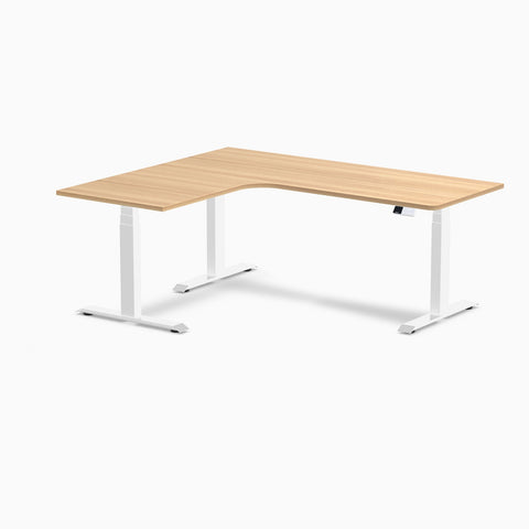 Desky L-Shape Melamine Sit Stand Desk 180cm - Left Return Sublime Teak Top and White Leg