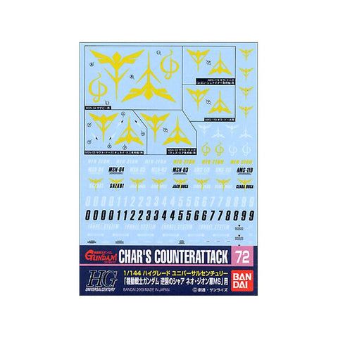 Bandai Gundam Decal No. 72 1/144 Scale Model Chars Counterattack Zeon