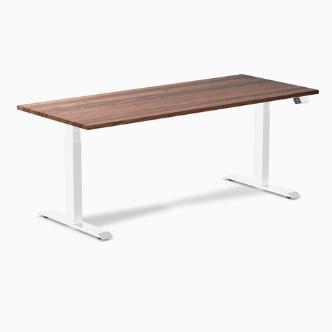 Desky Dual Hardwood Sit Stand Desk 180cm Walnut Desktop and White Frame