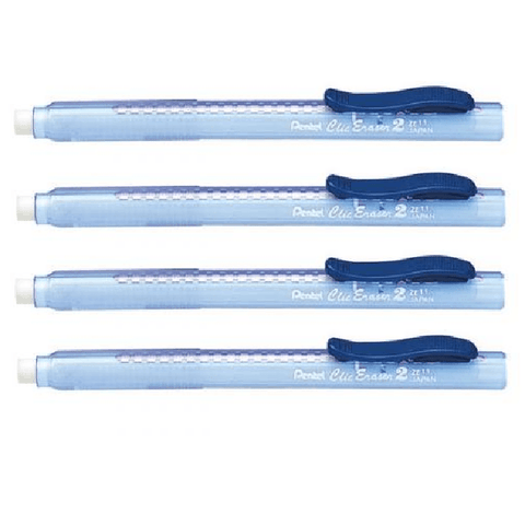 Pentel 4-Pieces Click Retractable Eraser (Blue)