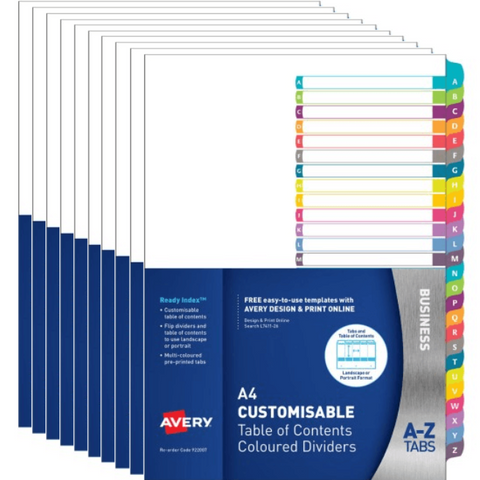 Avery 922007 Table Of Contents Dividers A-Z 10 Pack