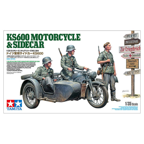 Tamiya 1/35 German KS600 Motorcycle with Sidecar Scaled Plastic Model Kit