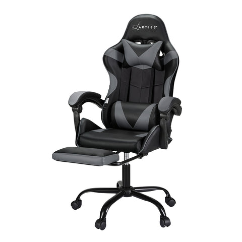 Artiss 2 Point Massage Gaming Office Chair Footrest (Grey)