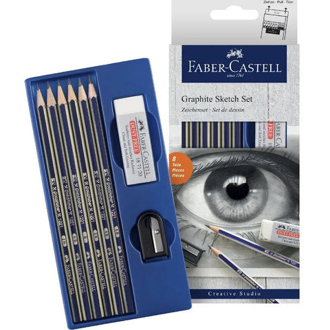 Faber-Castell Graphite Sketch Set 8 Piece Pencils Eraser Sharpener