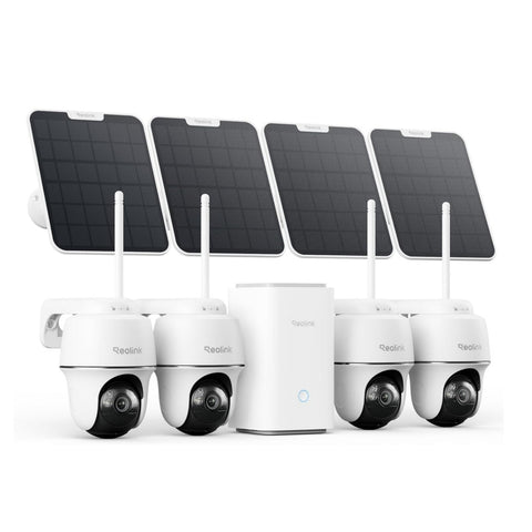 Reolink 4K PT Wireless Security System Solar Wi-Fi Camera + Home Hub  - 4 Pack