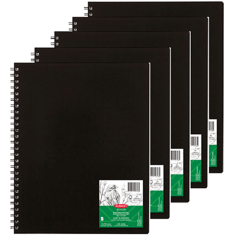 Derwent 5 Pack Academy Visual Art Diary Portrait 120 Pages 11"x14" Inch Black