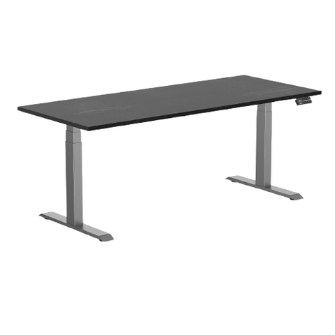 Desky Dual Hardwood Sit Stand Desk 180cm Black Ash Desktop and Space Grey Frame