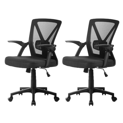 Artiss 2x Mesh Office Chair Mid Back (Black)