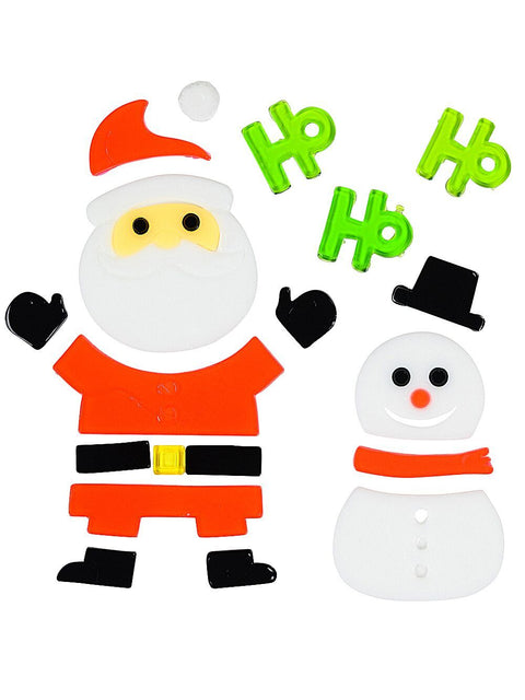 Christmas Warehouse - OUDRBA76 Santa Snowman & Ho Ho Ho Gel Window Cling | 18cm Removable Static Decals Red, White & Black with Green & Yellow