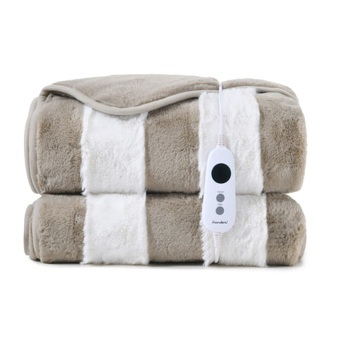 Dreamaker Denver Carved Stripe Faux Fur Heated Throw [180x200cm] (Natural)