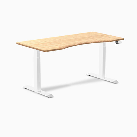 Desky Dual Ergo Edge Sit Stand Desk 150cm Bamboo Desktop and White Frame