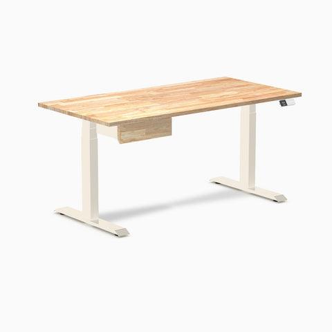 Desky Dual Rubberwood Standing Desk With Drawer 150cm Natural Timber Desktop and Wheat Frame