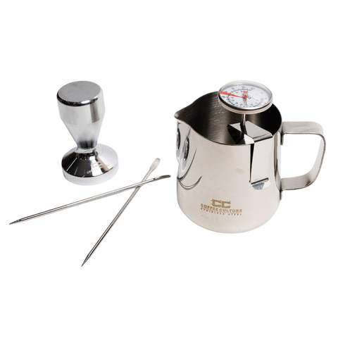 Coffee Culture Stainless Steel Coffee Essentials Tamper/Jug Set 5pc (Silver)
