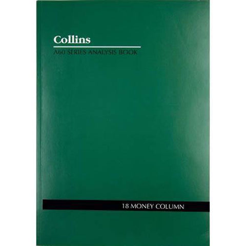 Collins Debden Collins A60 Series Analysis Book 18 Money Column Feint Ruled Stapled 60 Leaf A4 Green