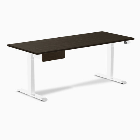 Desky Dual Bamboo Standing Desk With Drawer Dark Bamboo Standing Desk With Drawer 180cm and White Frame