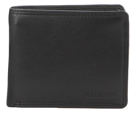 Milleni Men's Leather RFID Protected Card/Cash Flat Wallet 10cm Black