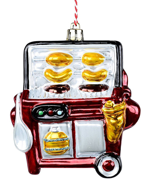 Christmas Warehouse - DECRH092 Glossy Red Festive BBQ Grill Whimsical Essential Ornament | 10cm Red with White, Gold & Various