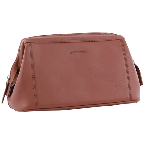 Pierre Cardin Rustic Leather Toiletry/Travel/Cosmetic Utility Bag Rose