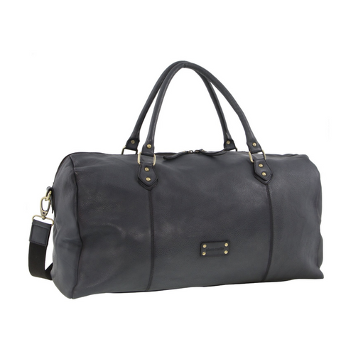 Pierre Cardin Smooth Leather Overnight Bag Luggage Weekend Duffle - Black