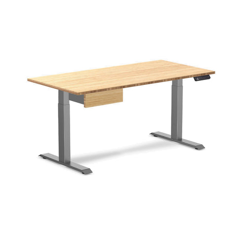 Desky Single Standing Desk With Drawer - Bamboo / 1500x750mm / Space Grey