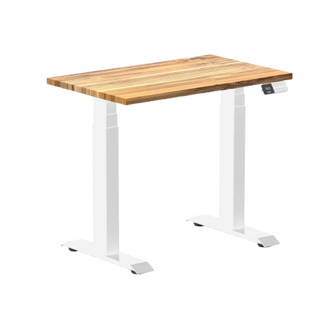 Desky Dual Mini Hardwood Sit Stand Desk 80cm (Teak Desktop/White Frame)