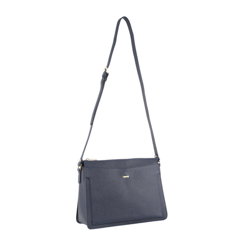 Morrissey Italian Structured Leather Cross Body Handbag Tote Bag (MO3162) - Navy