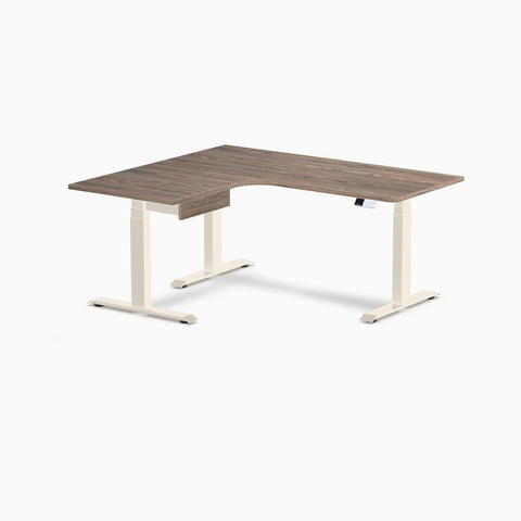Desky L-Shape Melamine Standing Desk With Drawer 160cm - Left Return Natural Walnut Top and Wheat Leg
