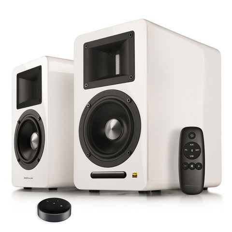 Airpulse A100 Active Wireless Bookshelf Speakers and WiiM Mini (White)