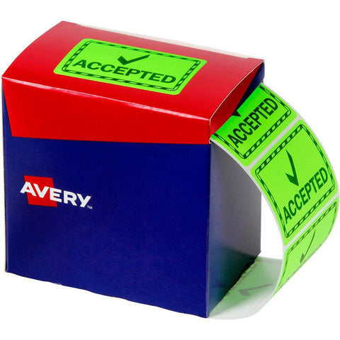 Avery 932620 Message Label Accepted 75x48.8mm Fluoro Green Pack 1500