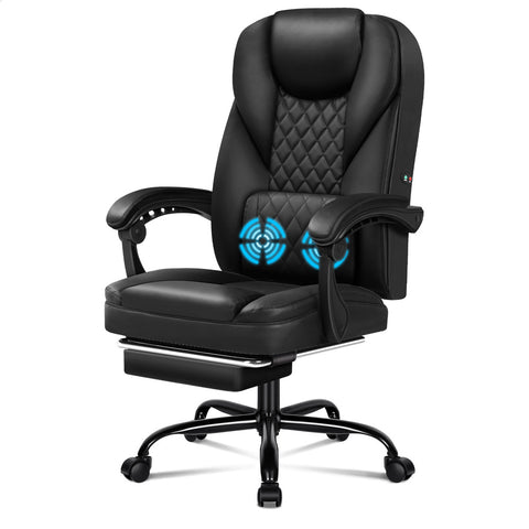 ALFORDSON Massage Office Chair Executive Recliner Computer Leather Seat (Black)